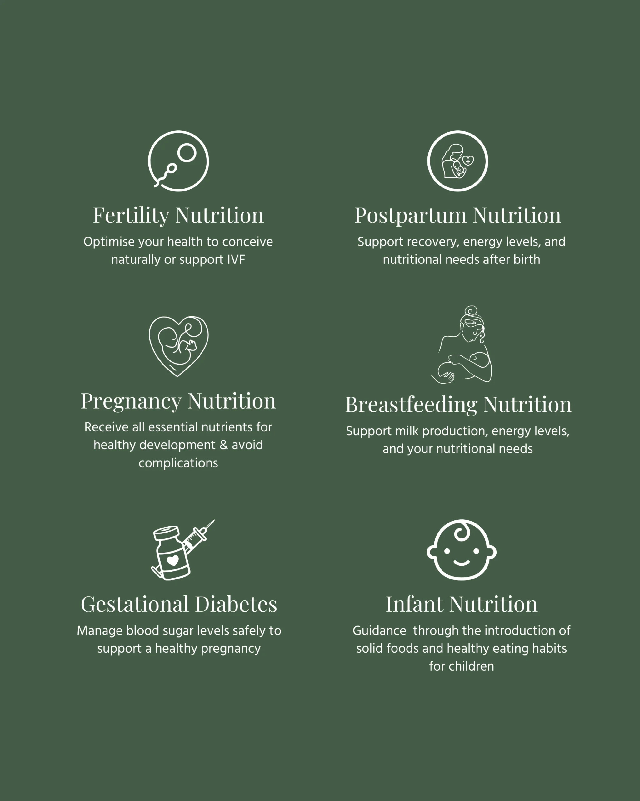 Fertility pregnancy postpartum breastfeeding and infant nutrition services provided by maternal and infant dietitian Natércia Ferreira