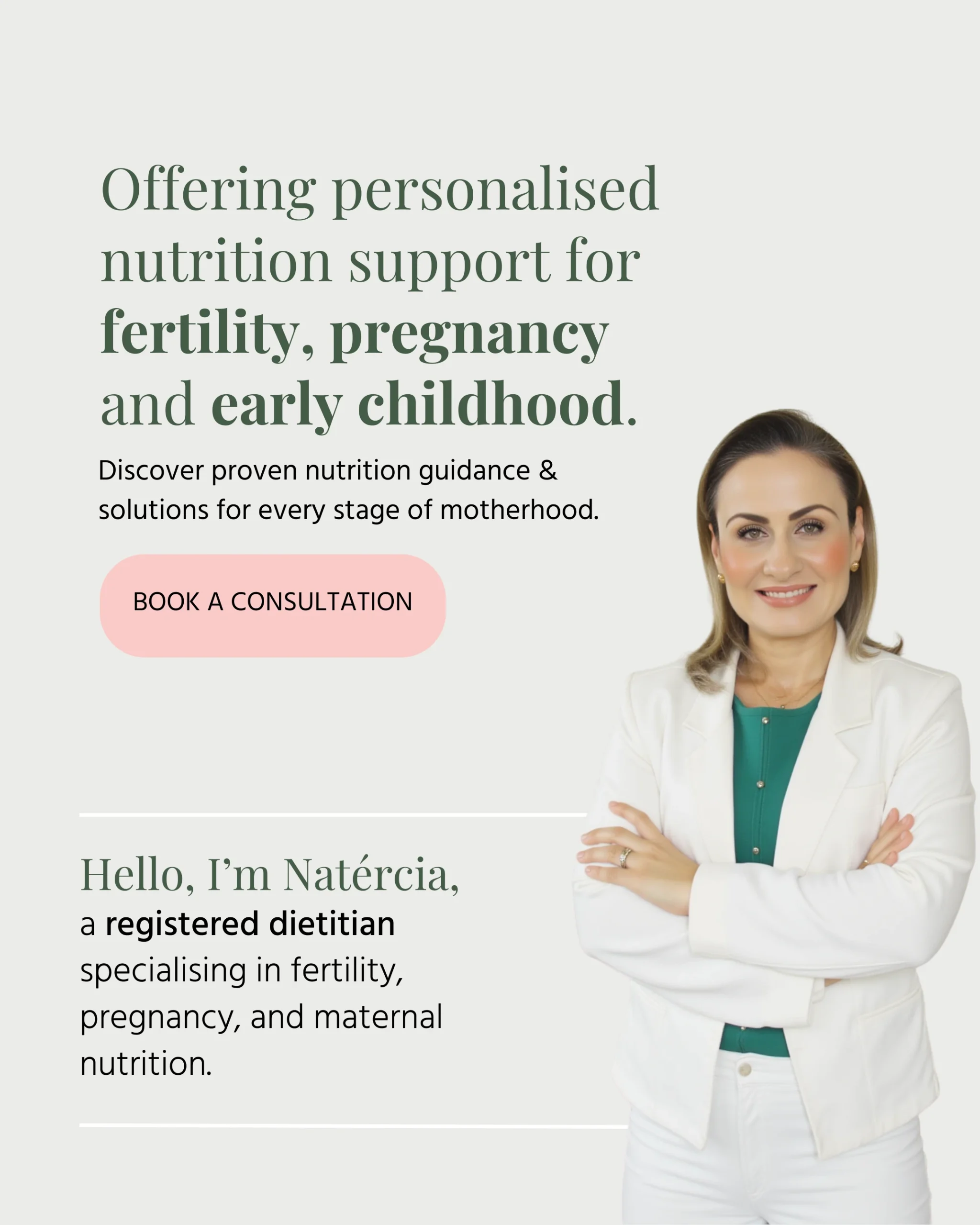 Maternal and fertility nutrition support for pregnancy postpartum and infant health by dietitian Natércia Ferreira
