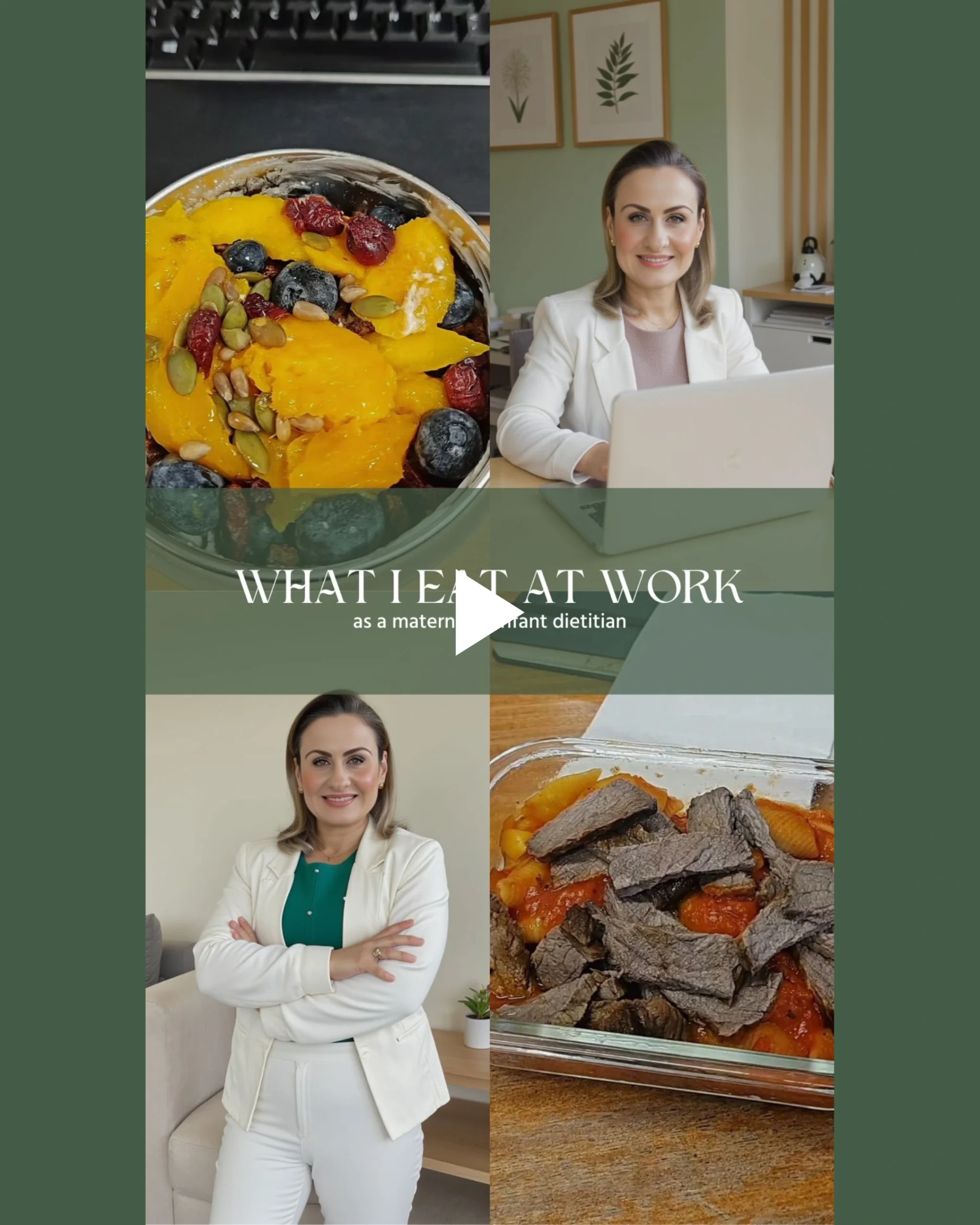 Balanced meals eaten at work by a fertility and pregnancy dietitian to support energy digestion and fertility